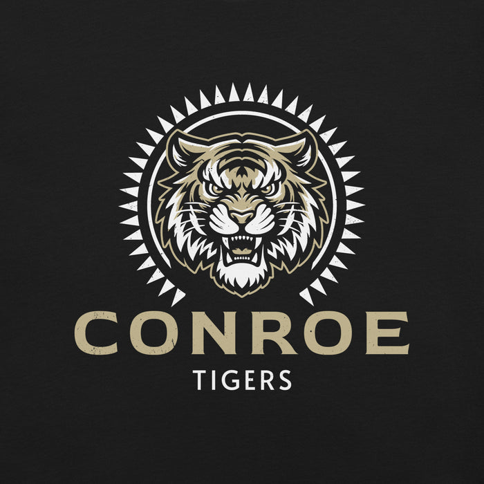 Close-up view of Conroe High School Tigers Black Premium Unisex T-shirt 226