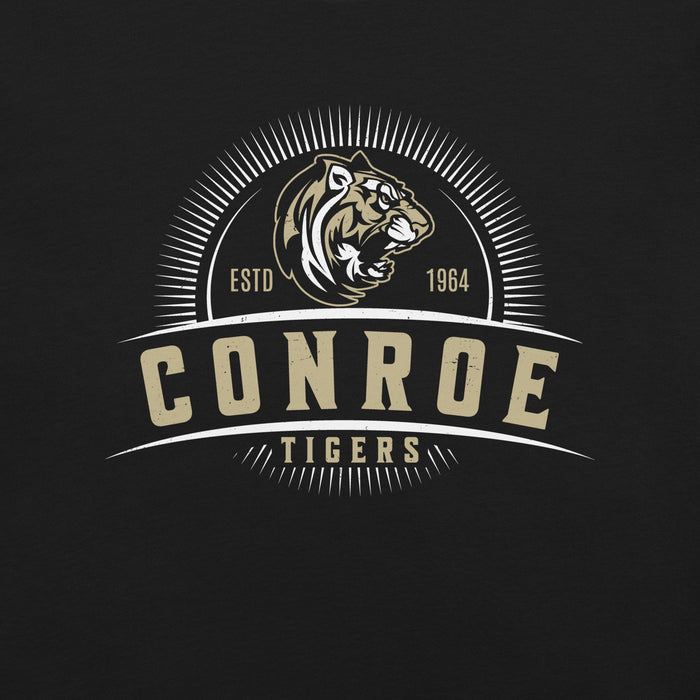 Close-up view of Conroe High School Tigers Black Premium Unisex T-shirt 221