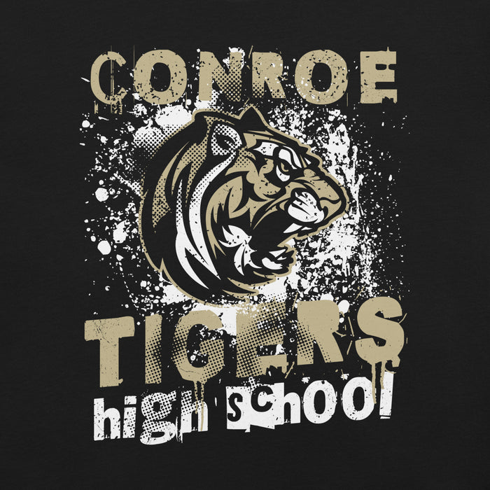 Close-up view of Conroe High School Tigers Black Premium Unisex T-shirt 205