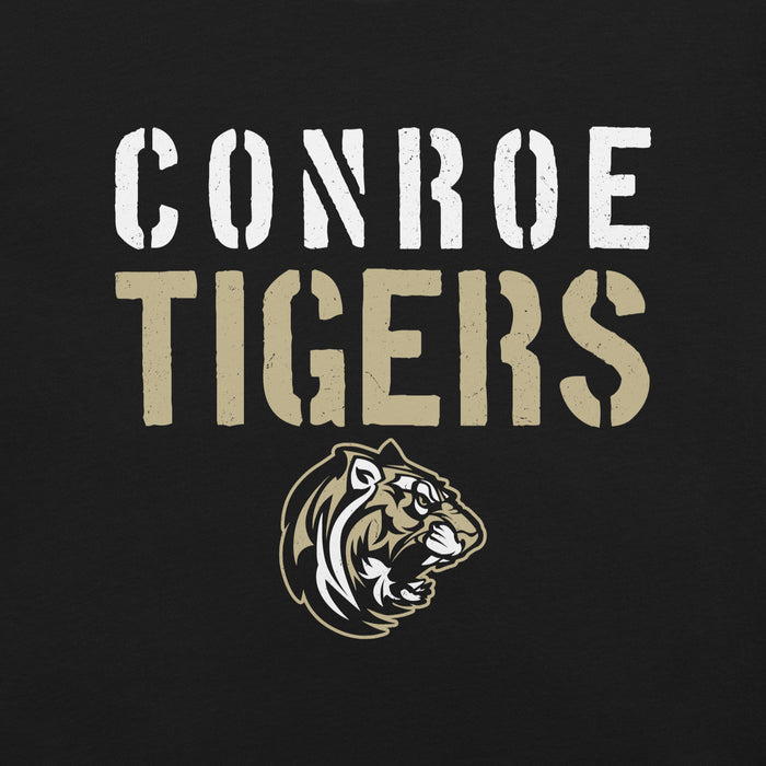 Close-up view of Conroe High School Tigers Black Premium Unisex T-shirt 017