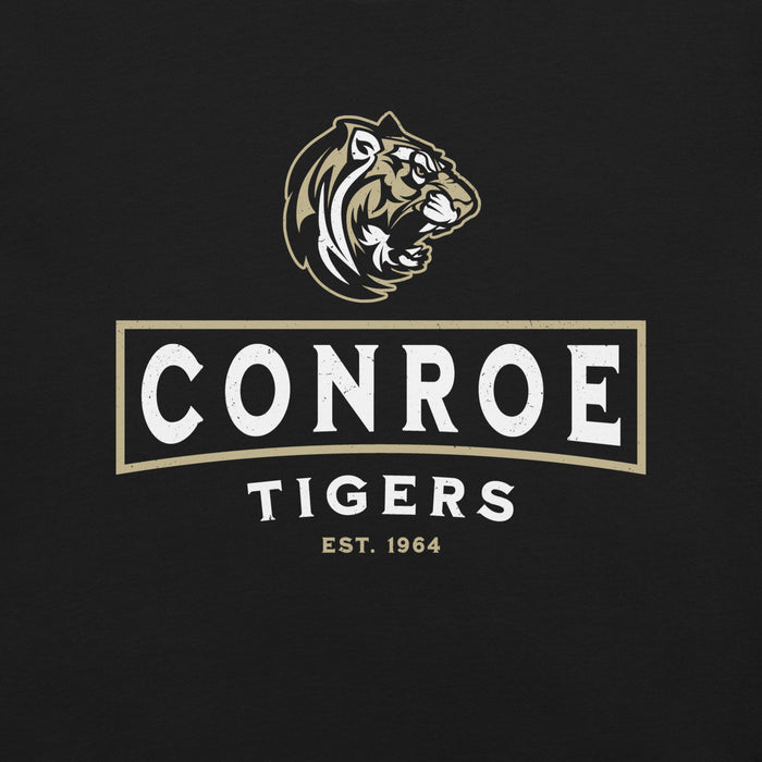 Close-up view of Conroe High School Tigers Black Premium Unisex T-shirt 202