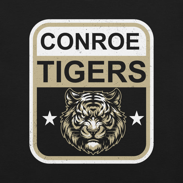Close-up view of Conroe High School Tigers Black Premium Unisex T-shirt 001