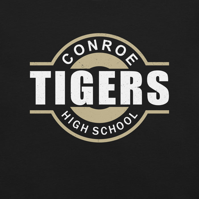 Close-up view of Conroe High School Tigers Black Premium Unisex T-shirt 011