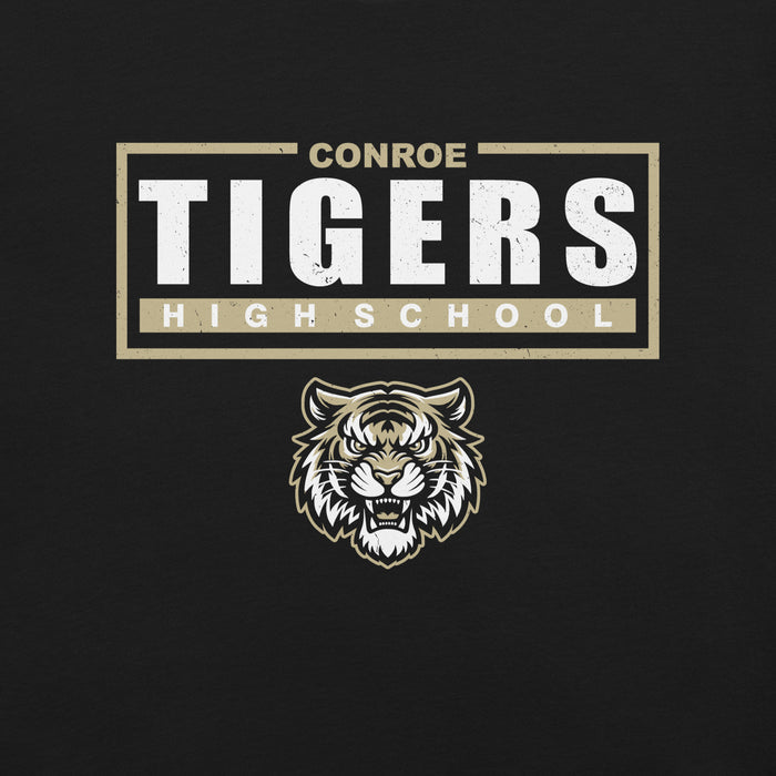 Close-up view of Conroe High School Tigers Black Premium Unisex T-shirt 049