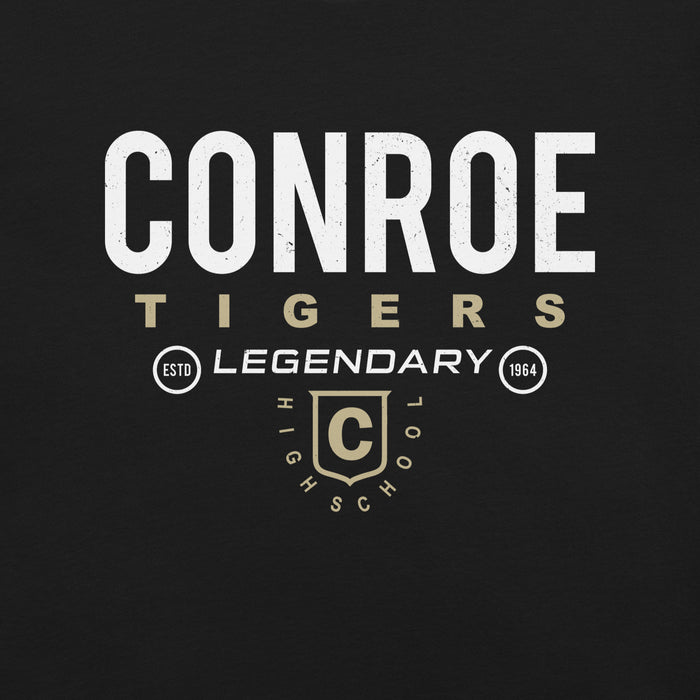 Close-up view of Conroe High School Tigers Black Premium Unisex T-shirt 003