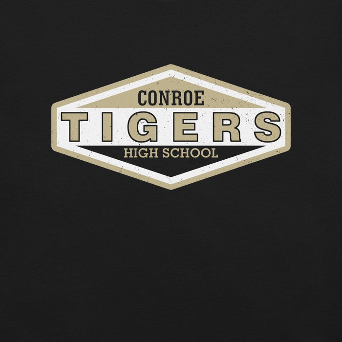 Close-up view of Conroe High School Tigers Black Premium Unisex T-shirt 009