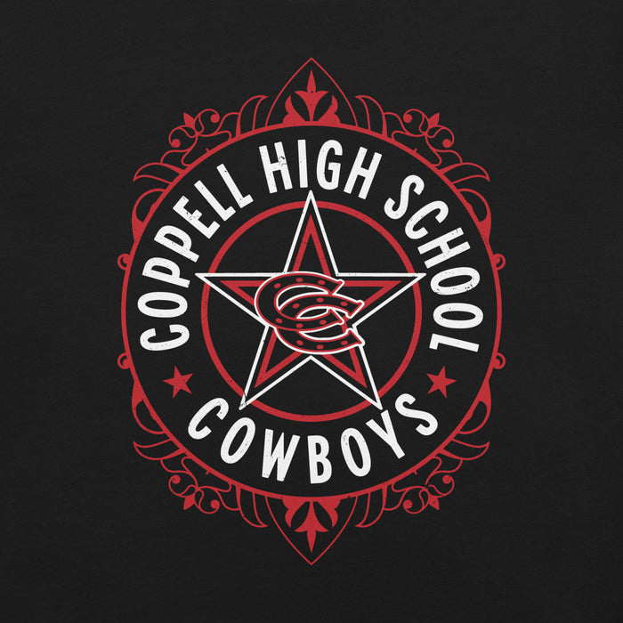 Close-up view of Coppell High School Cowboys Black Premium Unisex T-shirt 227