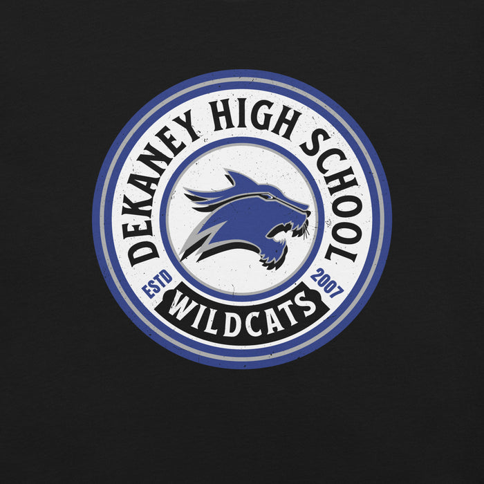 Close-up view of Dekaney High School Wildcats Black Premium Unisex T-shirt 220
