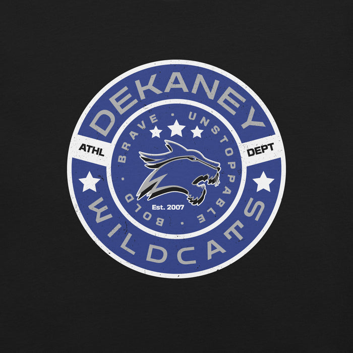 Close-up view of Dekaney High School Wildcats Black Premium Unisex T-shirt 239