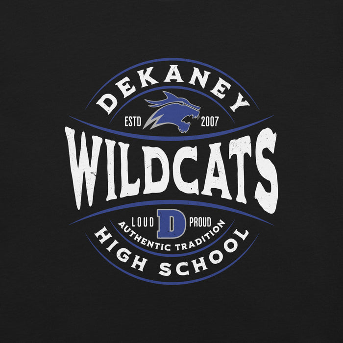 Close-up view of Dekaney High School Wildcats Black Premium Unisex T-shirt 218