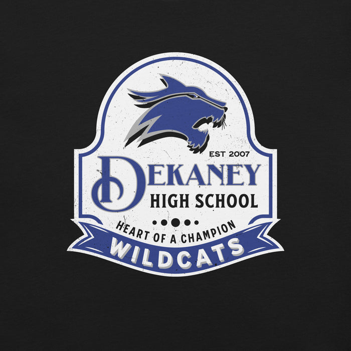 Close-up view of Dekaney High School Wildcats Black Premium Unisex T-shirt 219
