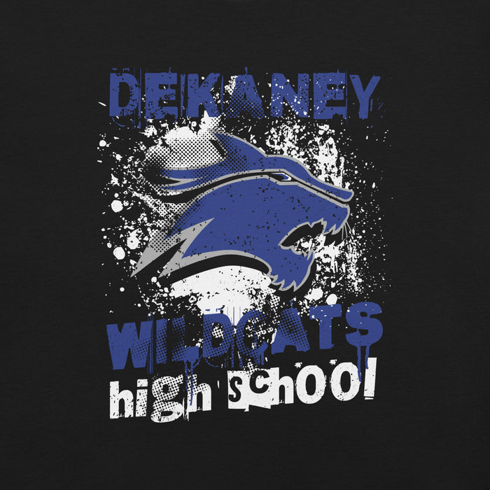Close-up view of Dekaney High School Wildcats Black Premium Unisex T-shirt 205