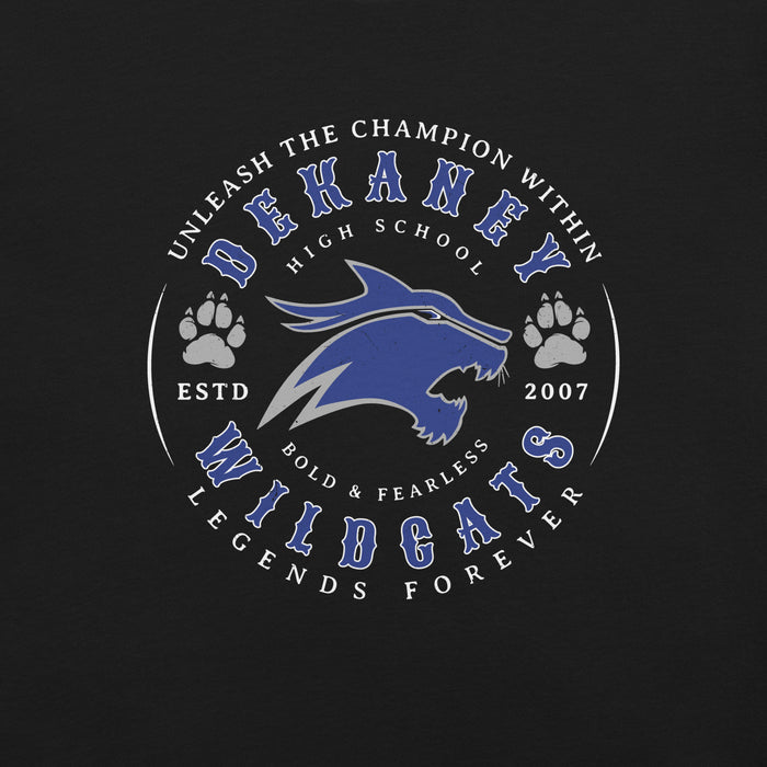 Close-up view of Dekaney High School Wildcats Black Premium Unisex T-shirt 213