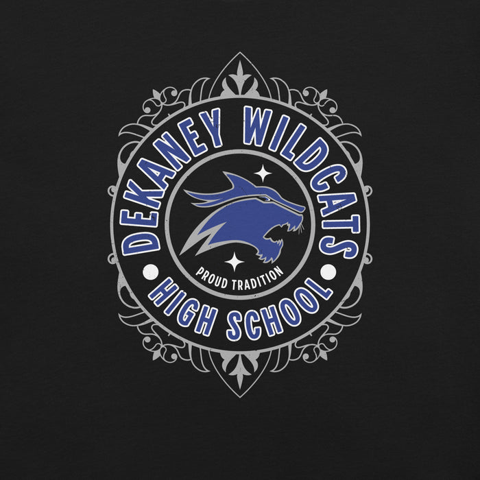 Close-up view of Dekaney High School Wildcats Black Premium Unisex T-shirt 227