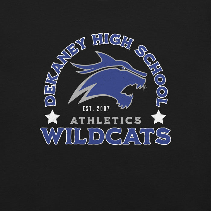 Close-up view of Dekaney High School Wildcats Black Premium Unisex T-shirt 208