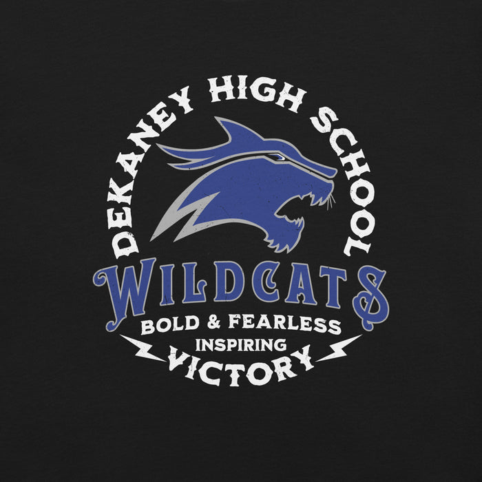 Close-up view of Dekaney High School Wildcats Black Premium Unisex T-shirt 049