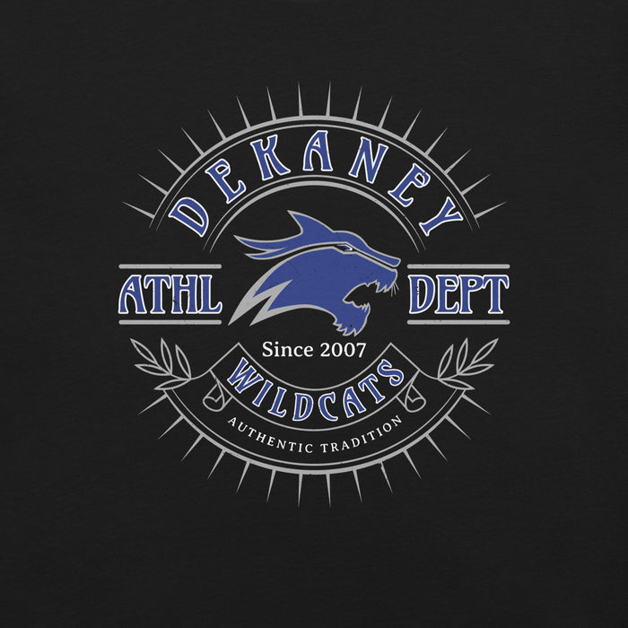 Close-up view of Dekaney High School Wildcats Black Premium Unisex T-shirt 201