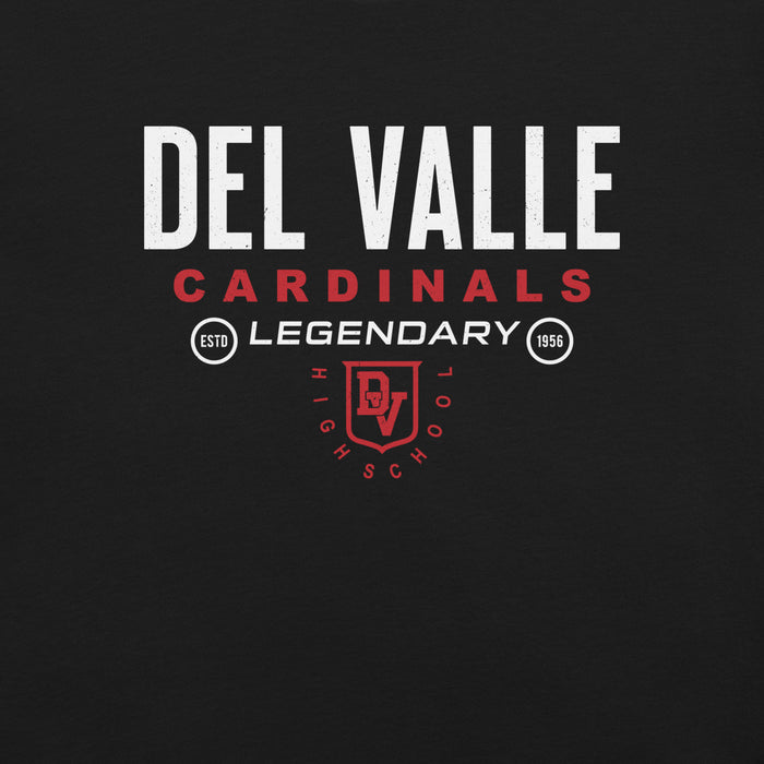 Close-up view of Del Valle High School Cardinals Black Premium Unisex T-shirt 003