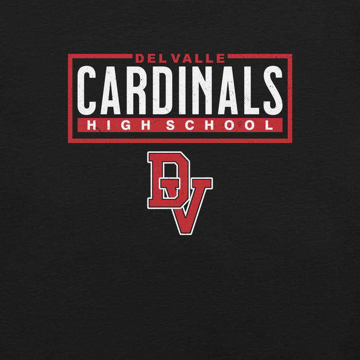 Close-up view of Del Valle High School Cardinals Black Premium Unisex T-shirt 049