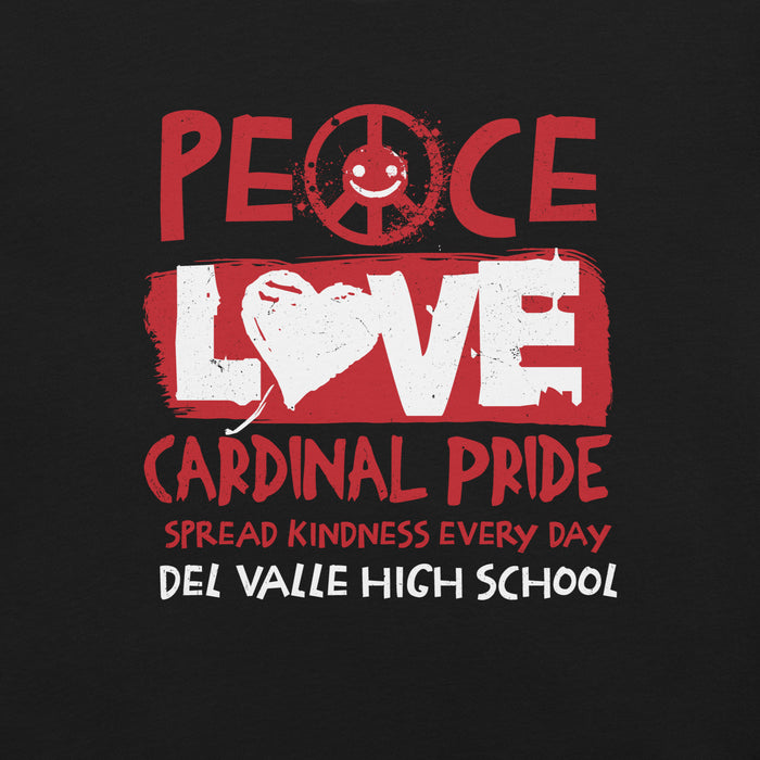 Close-up view of Del Valle High School Cardinals Black Premium Unisex T-shirt 240