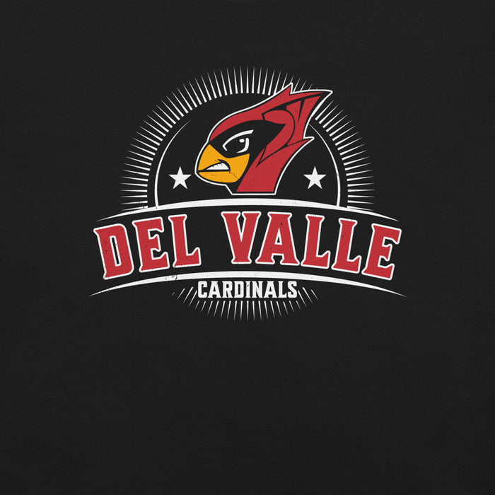 Close-up view of Del Valle High School Cardinals Black Premium Unisex T-shirt 221