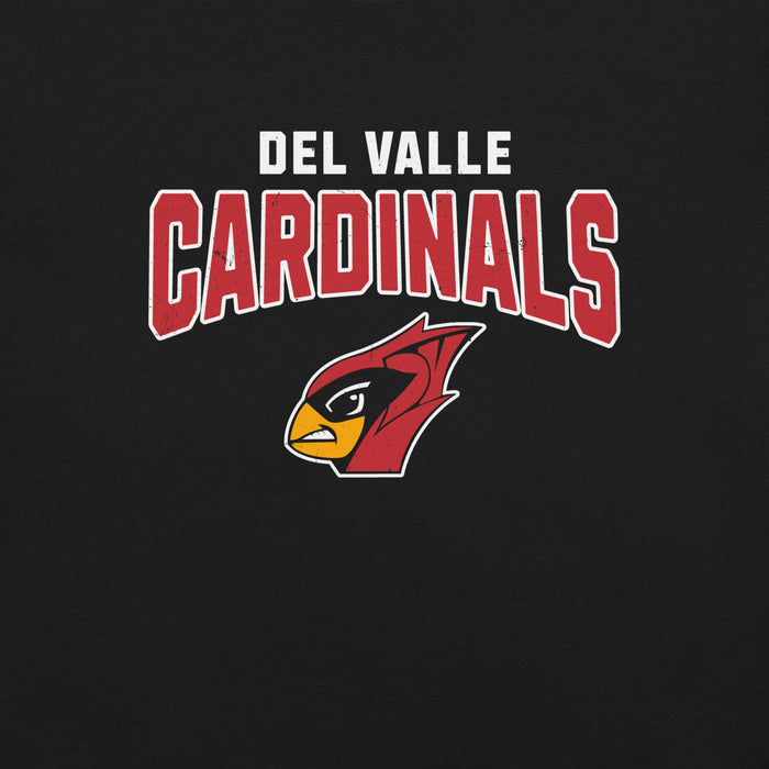 Close-up view of Del Valle High School Cardinals Black Premium Unisex T-shirt 234