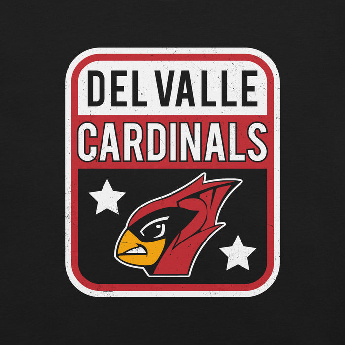 Close-up view of Del Valle High School Cardinals Black Premium Unisex T-shirt 001