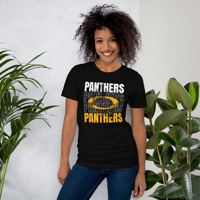 Woman wearing Klein Oak High School Panthers Premium Black Unisex T-shirt 233