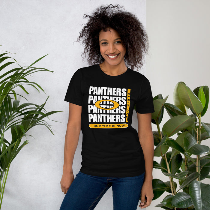 Woman wearing Klein Oak High School Panthers Premium Black Unisex T-shirt 235