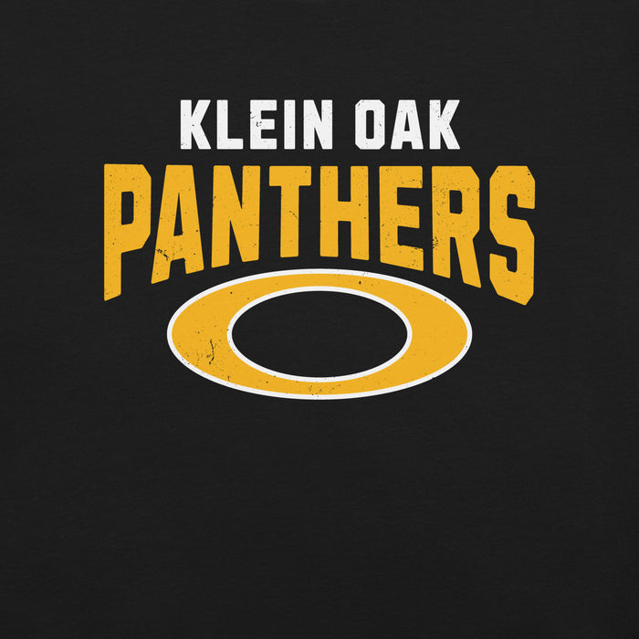 Close-up view of Klein Oak High School Panthers Premium Black Unisex T-shirt 234