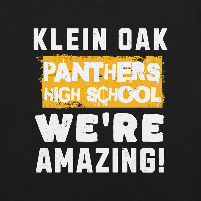 Close-up view of Klein Oak High School Panthers Premium Black Unisex T-shirt 231