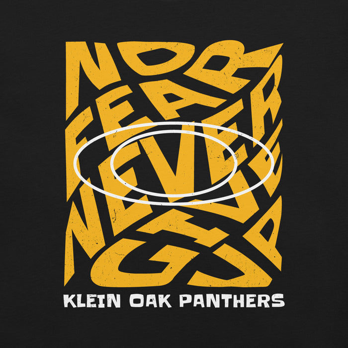 Close-up view of Klein Oak High School Panthers Premium Black Unisex T-shirt 236