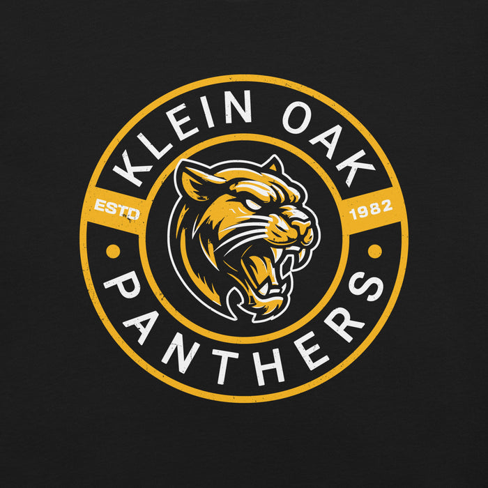 Close-up view of Klein Oak High School Panthers Premium Black Unisex T-shirt 239