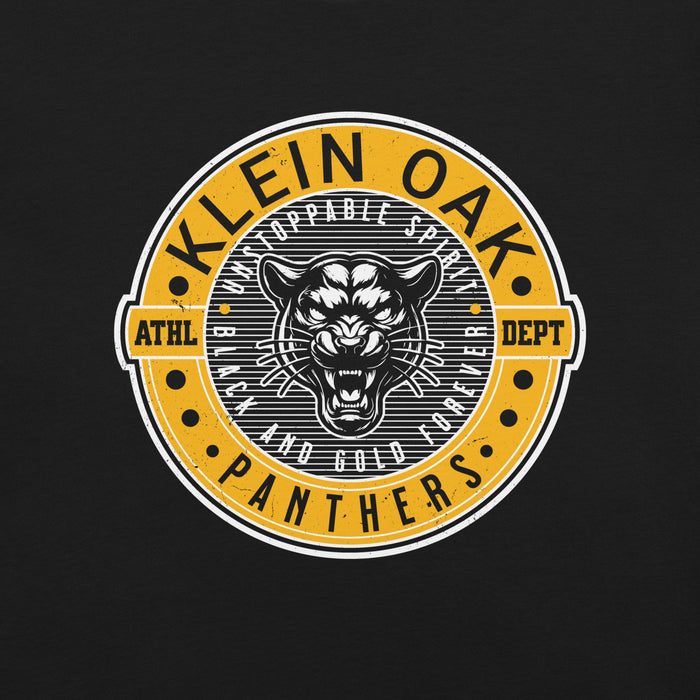 Close-up view of Klein Oak High School Panthers Premium Black Unisex T-shirt 224