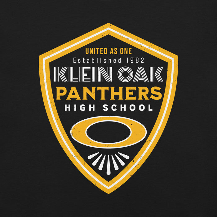 Close-up view of Klein Oak High School Panthers Premium Black Unisex T-shirt 225