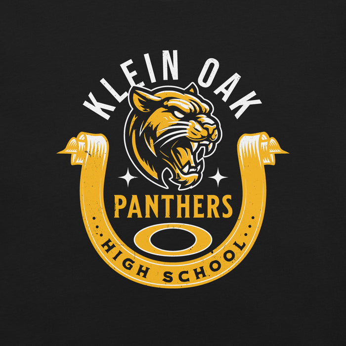 Close-up view of Klein Oak High School Panthers Premium Black Unisex T-shirt 229