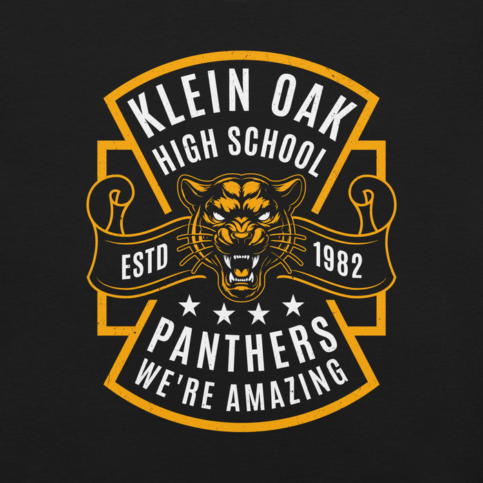 Close-up view of Klein Oak High School Panthers Premium Black Unisex T-shirt 207