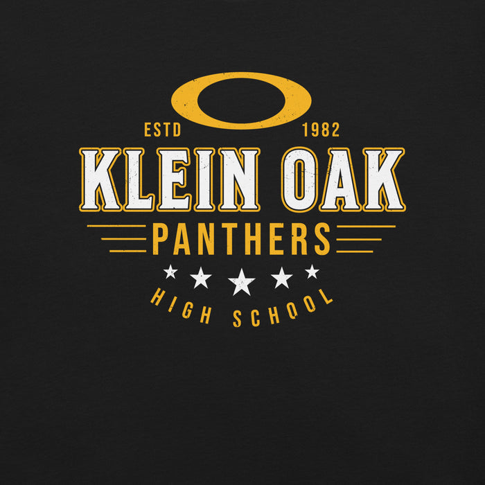 Close-up view of Klein Oak High School Panthers Premium Black Unisex T-shirt 217