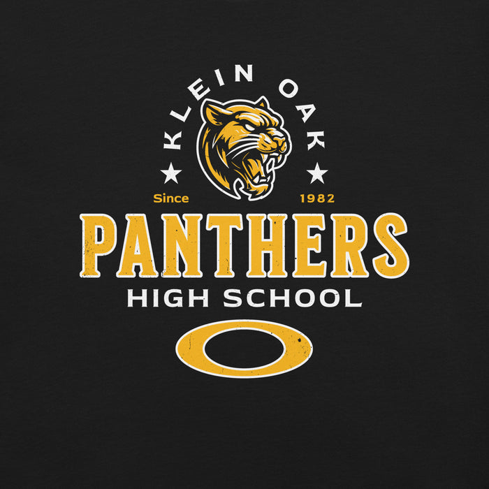 Close-up view of Klein Oak High School Panthers Premium Black Unisex T-shirt 222
