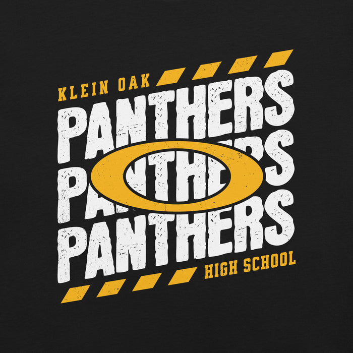 Close-up view of Klein Oak High School Panthers Premium Black Unisex T-shirt 223