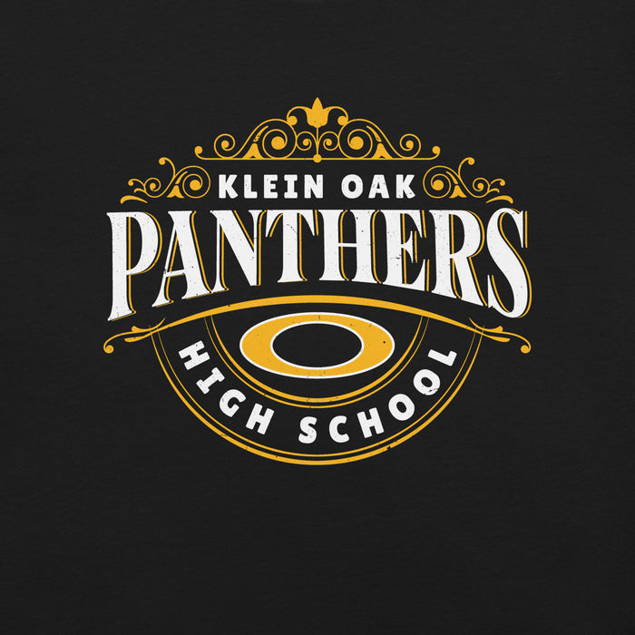 Close-up view of Klein Oak High School Panthers Premium Black Unisex T-shirt 211