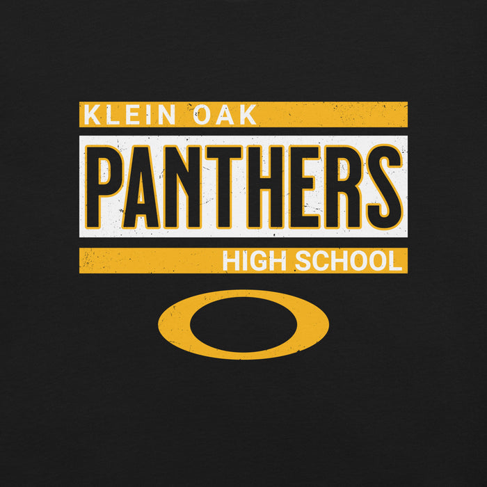 Close-up view of Klein Oak High School Panthers Premium Black Unisex T-shirt 098