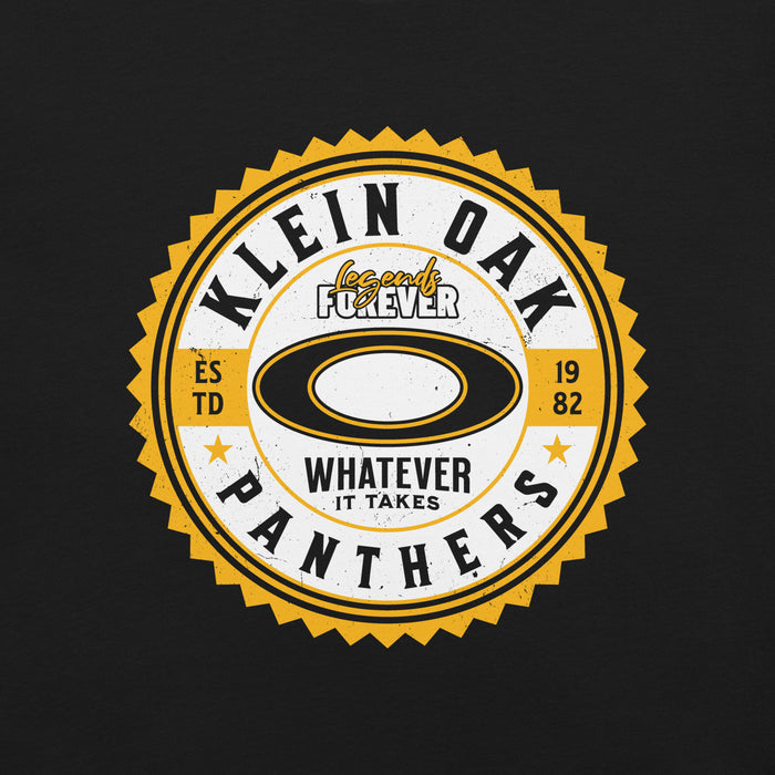 Close-up view of Klein Oak High School Panthers Premium Black Unisex T-shirt 203