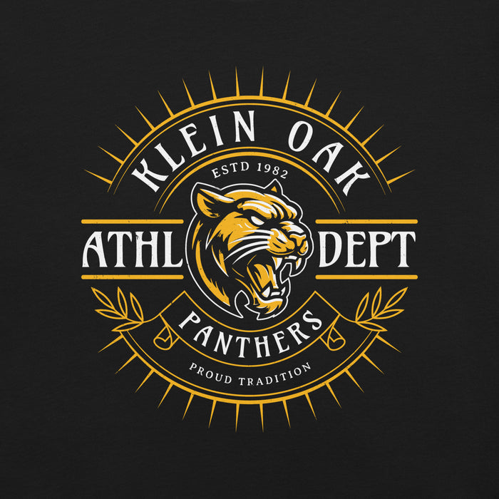 Close-up view of Klein Oak High School Panthers Premium Black Unisex T-shirt 201