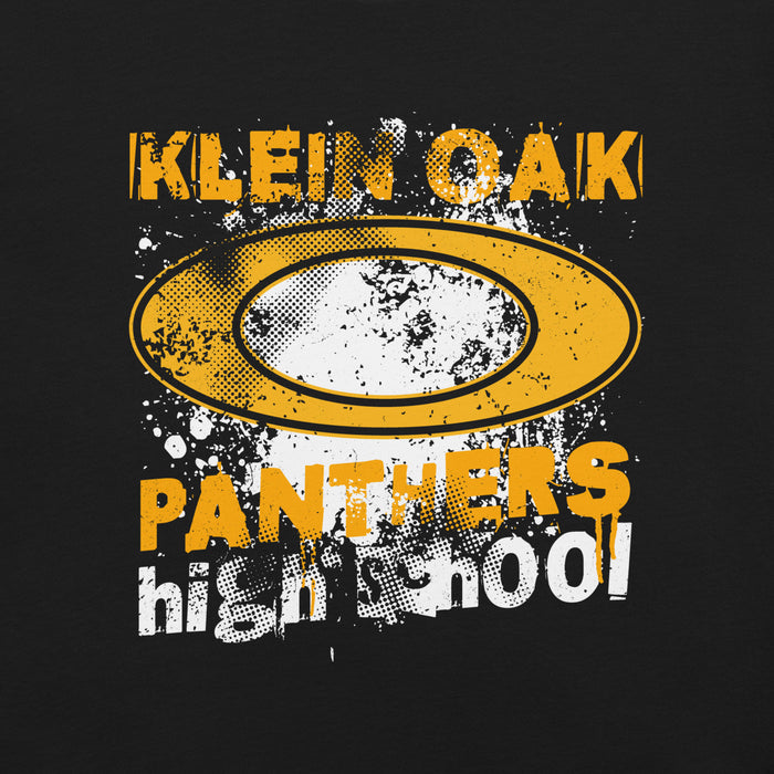 Close-up view of Klein Oak High School Panthers Premium Black Unisex T-shirt 205