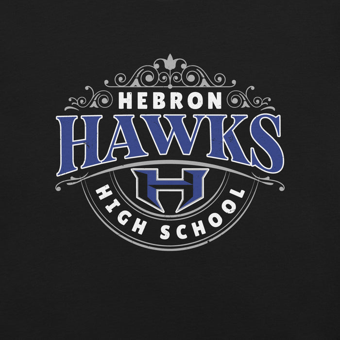 Close-up view of Hebron High School Hawks Black Premium Unisex T-shirt 211