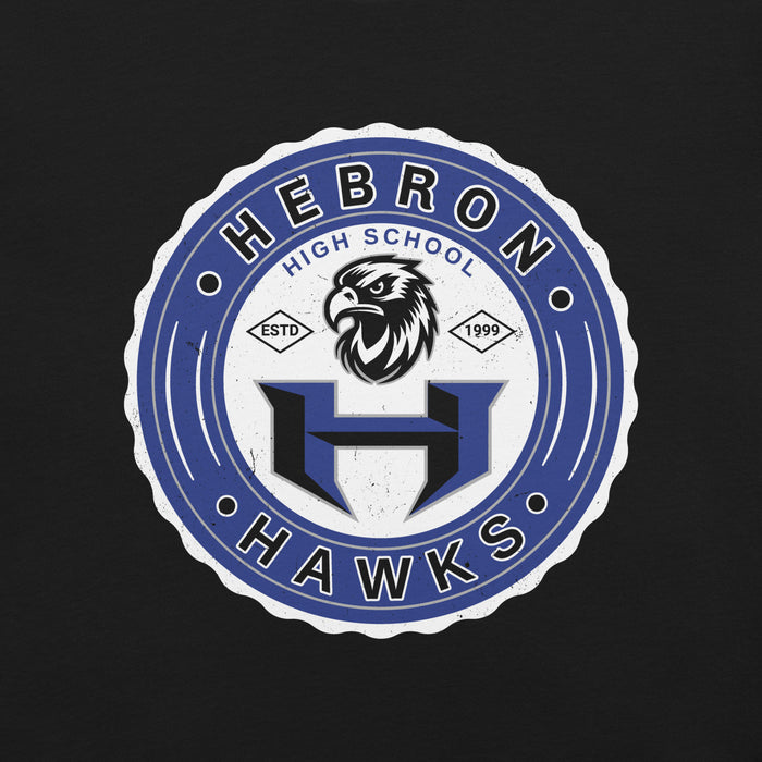 Close-up view of Hebron High School Hawks Black Premium Unisex T-shirt 216