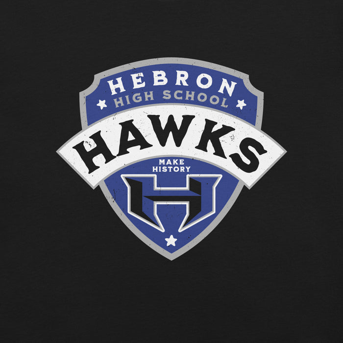 Close-up view of Hebron High School Hawks Black Premium Unisex T-shirt 221