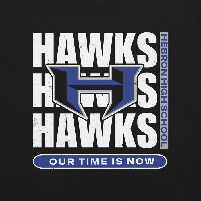 Close-up view of Hebron High School Hawks Black Premium Unisex T-shirt 235