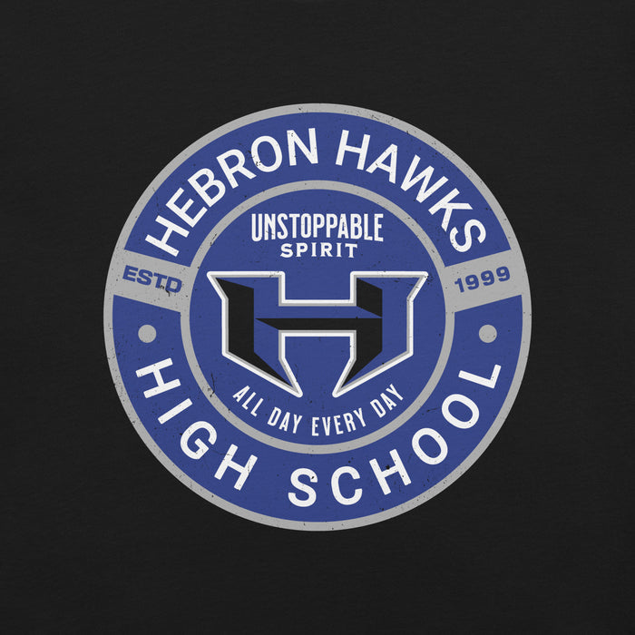 Close-up view of Hebron High School Hawks Black Premium Unisex T-shirt 239